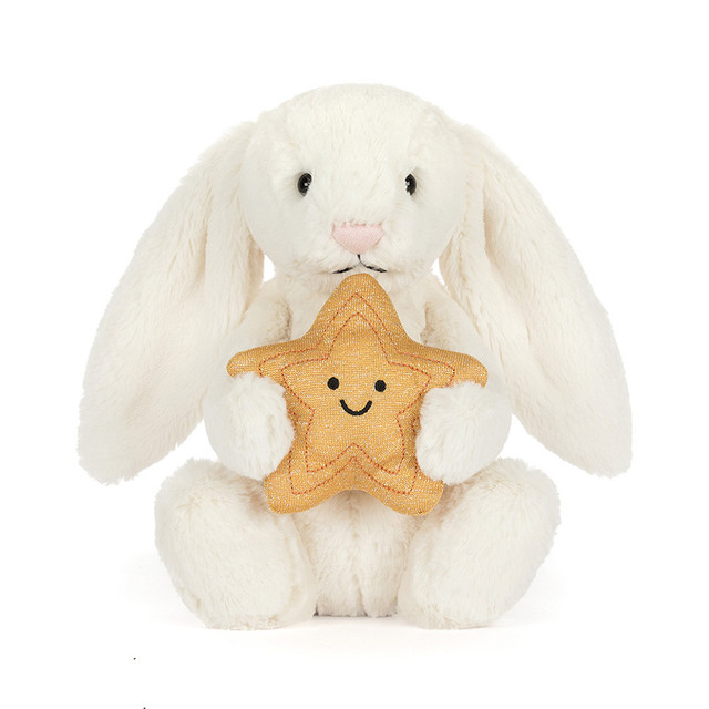 Jellycat Cream Bear Plush Holding Star with Jellycat Gift Bag – Ultra Soft Cute Stuffed Animal, Kawaii Bedtime Bear Gift for Kids, Babies, Baby Shower, Nursery Decor & Plush Collectors, US Stock