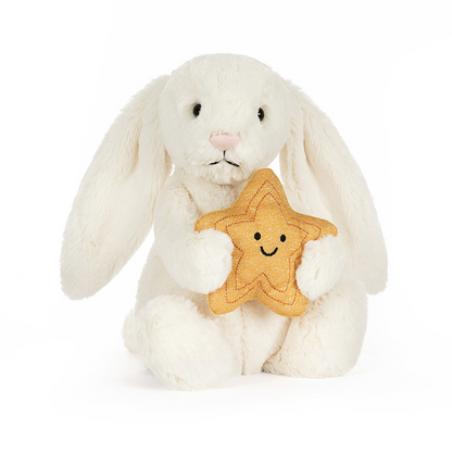 Jellycat Cream Bear Plush Holding Star with Jellycat Gift Bag – Ultra Soft Cute Stuffed Animal, Kawaii Bedtime Bear Gift for Kids, Babies, Baby Shower, Nursery Decor & Plush Collectors, US Stock